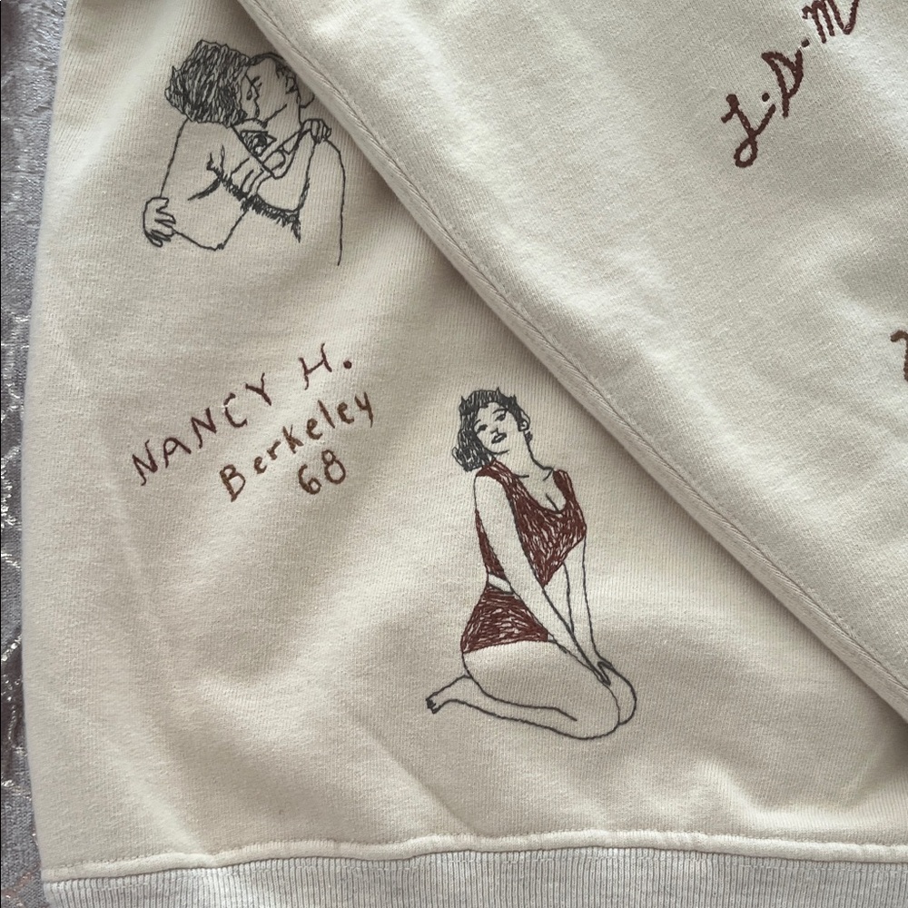 Graphic Cream Crewneck Sweater with Illustrated Motifs {small stain} - Picture 8 of 16